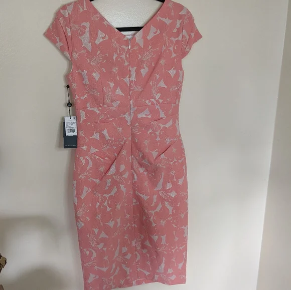 Adrianna Papell Size 8 Hibiscus Jacquard Draped Dress - Picture 2 of 10